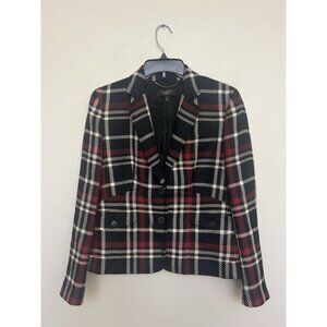 TALBOTS Tartan Plaid Wool Blazer‎ Womens 10P Red Black White Academic Career